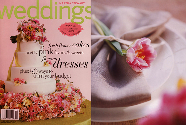 Martha Stewart Wedding Cake Flower Bouquet Cover and William Sonoma Bride and Grrom Entertaining Flower Napkin Table Setting  
