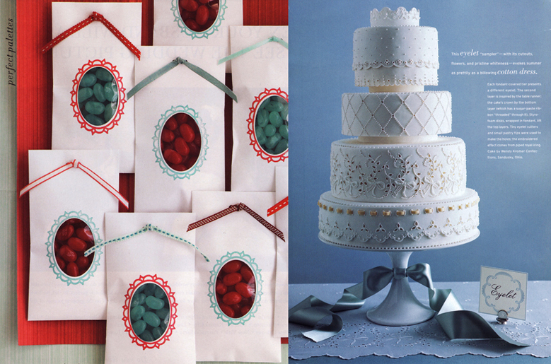 Martha Stewart Weddings Aqua and Red Wedding and Party favor and Martha Stewart Weddings Lace Eyelit Wedding Cake