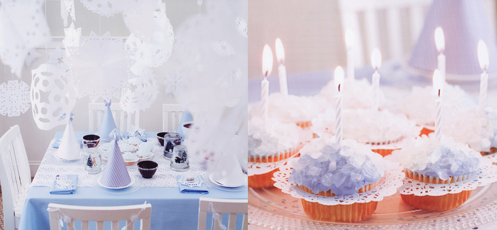 Williams Sonoma Kids Birthday Party Book Winter Snowflake Tablesetting and Williams Sonoma Kids Birthday Party Book Winter Snowflake Doiley Cupcakes 