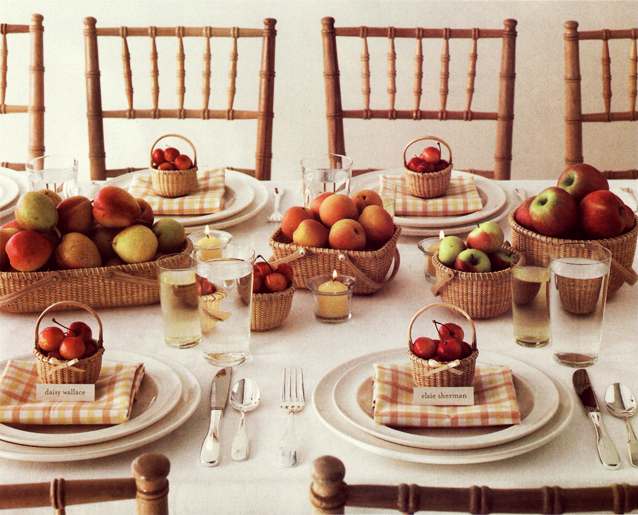 Martha Stewart Weddings Fruit Apples Peaches and Cherries Basket Tablesetting and Reception Party Table